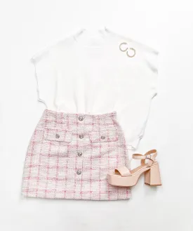A PERFECT MATCH PINK TWEED MINI SKIRT