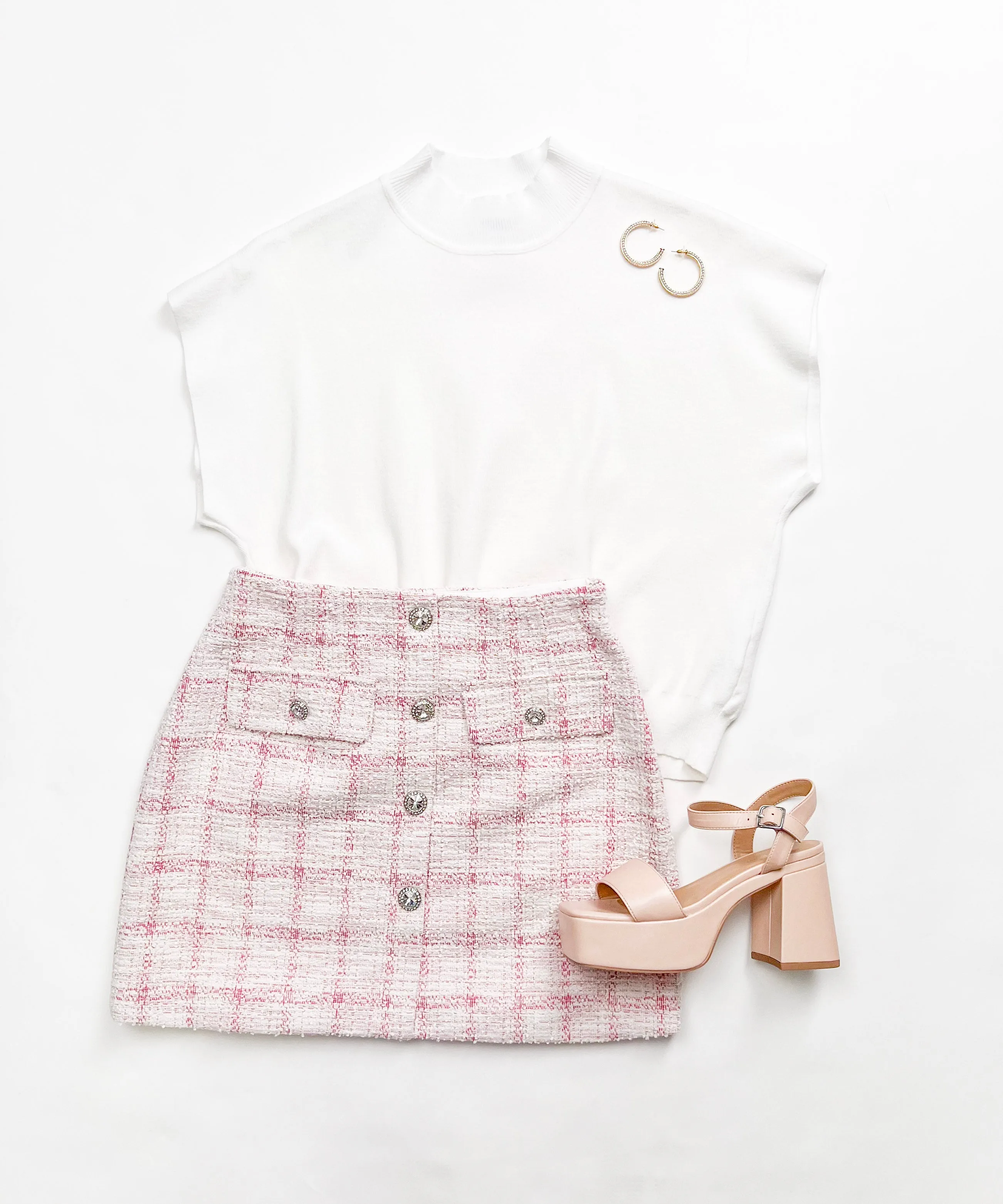 A PERFECT MATCH PINK TWEED MINI SKIRT