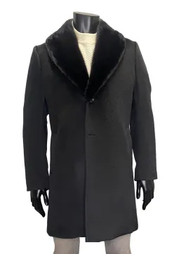 ALPACA OVERCOAT WITH DETACHABLE MINK COLLAR - HISO