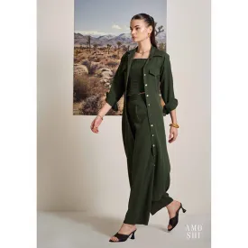 AMOSHI Olive Solid/Plain Trench Detachable Belt Coat