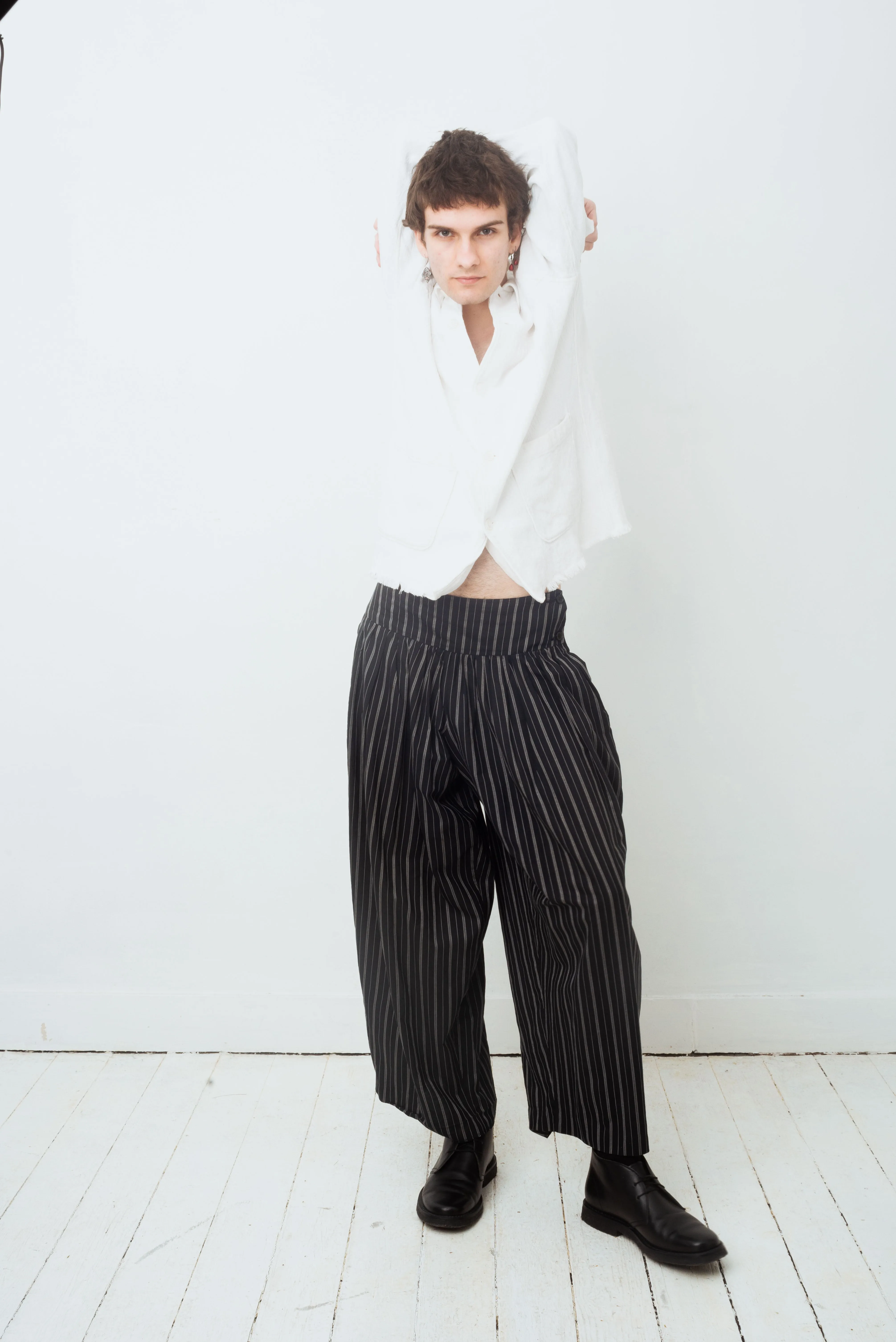 Armani 80's striped cotton navy balloon trousers