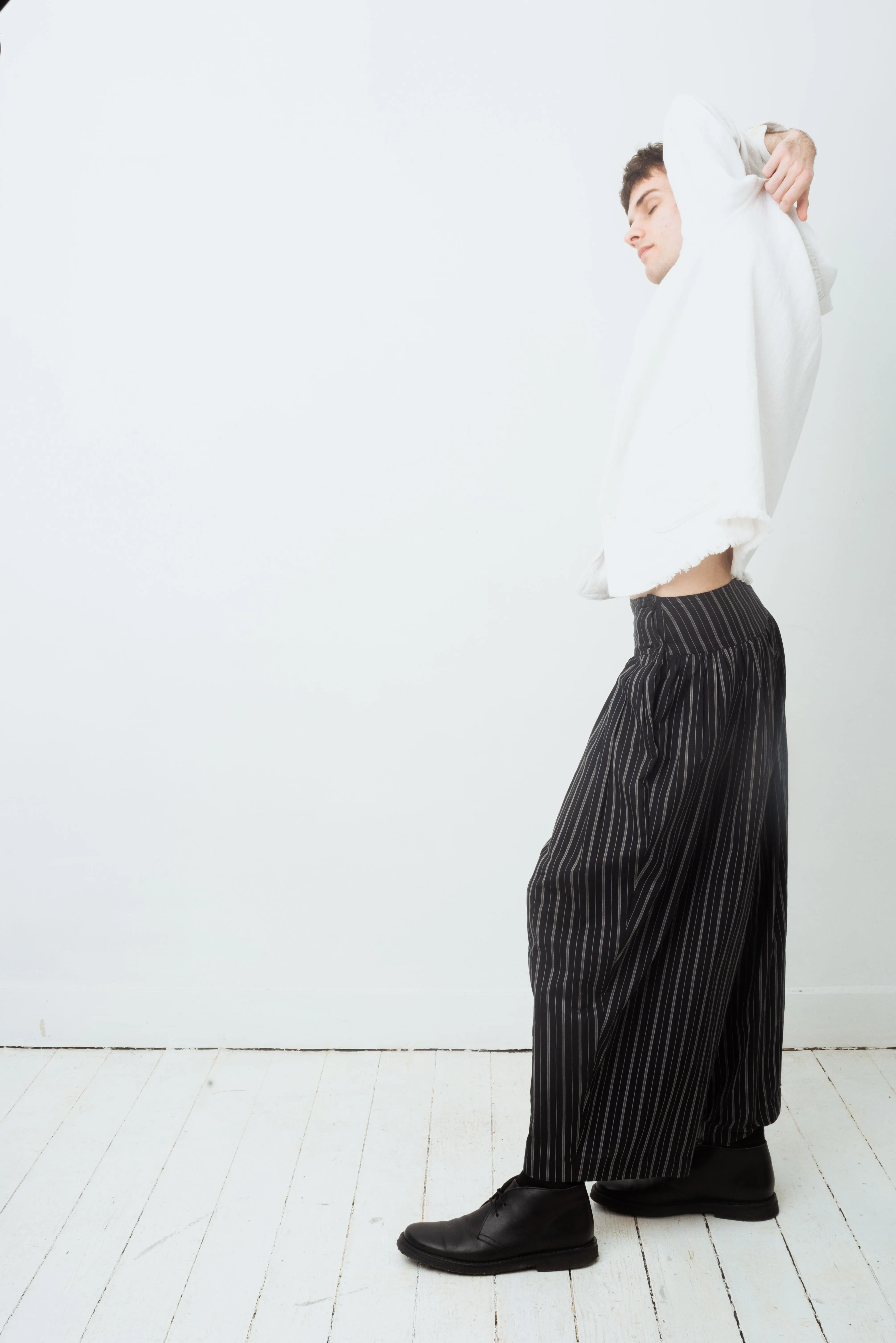 Armani 80's striped cotton navy balloon trousers
