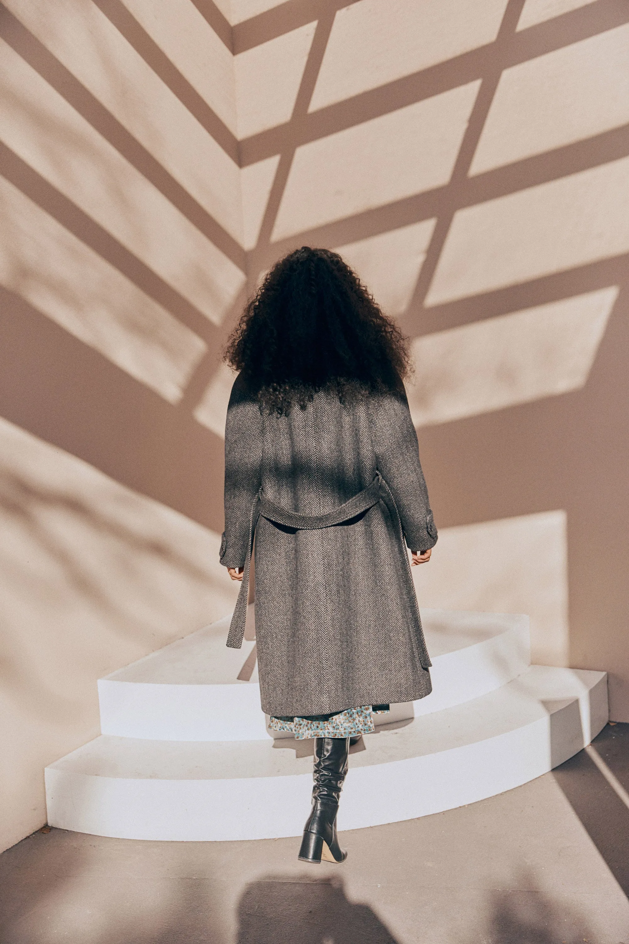 Belted wool blend overcoat