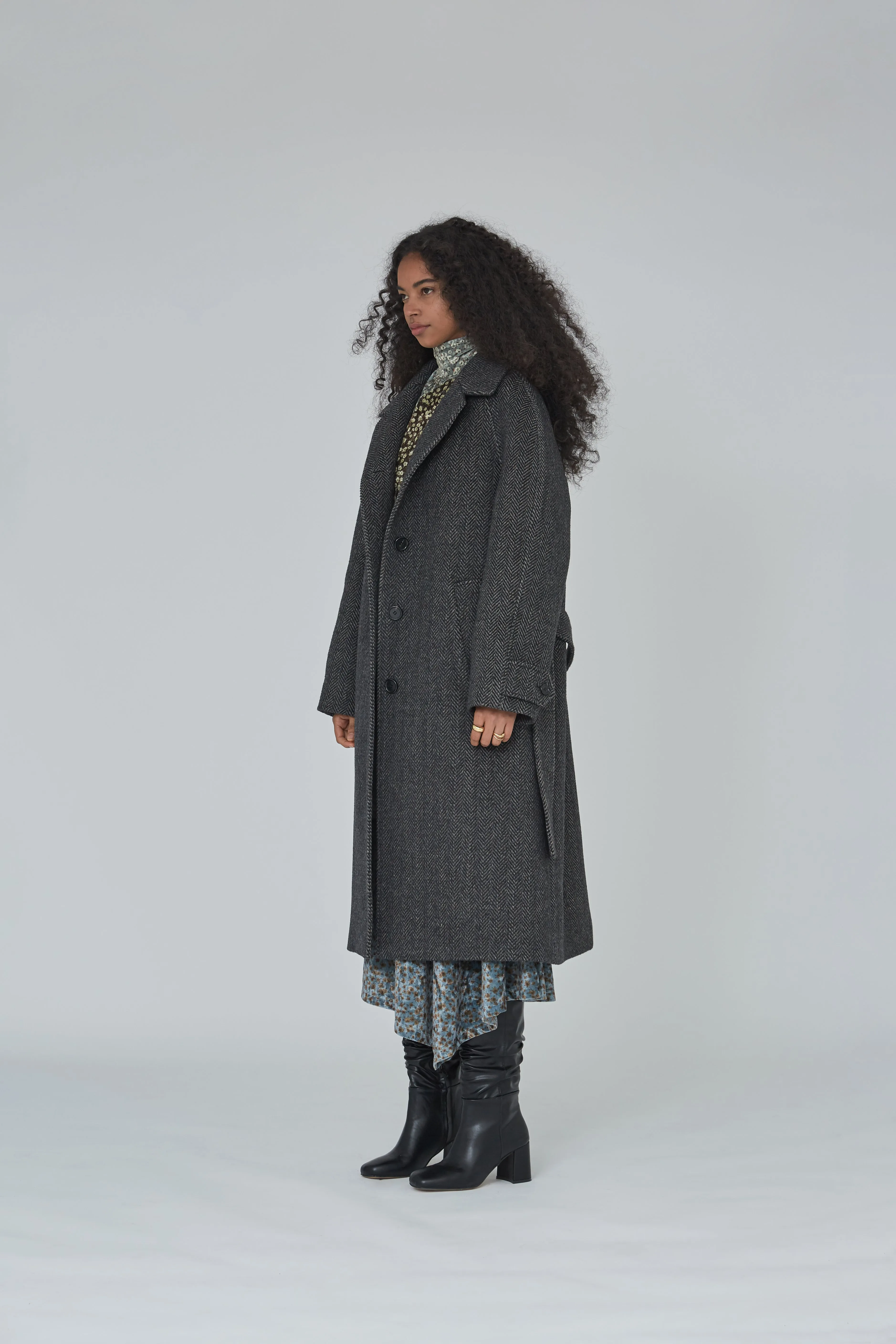 Belted wool blend overcoat