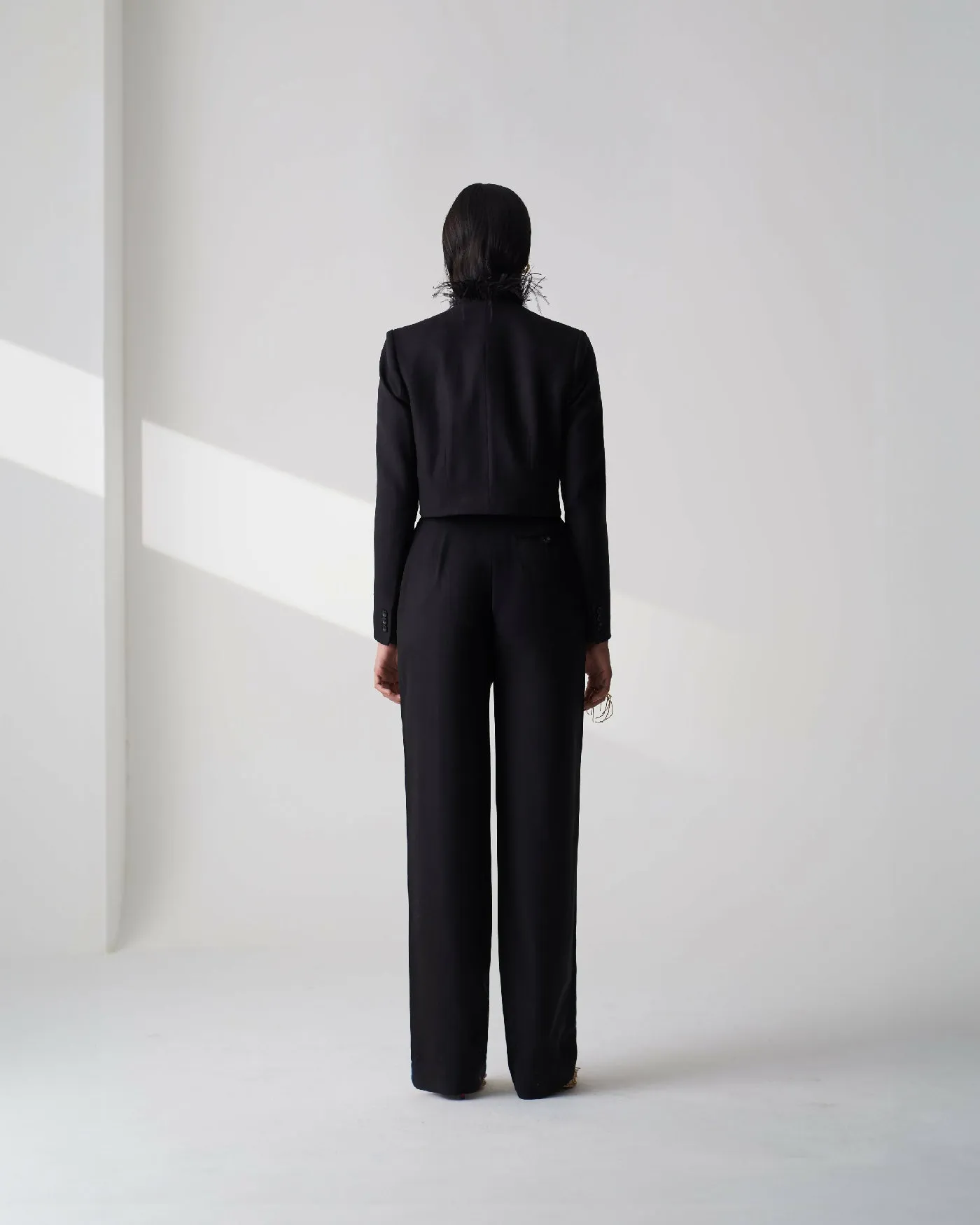 Black Tailored Twill Cropped Blazer