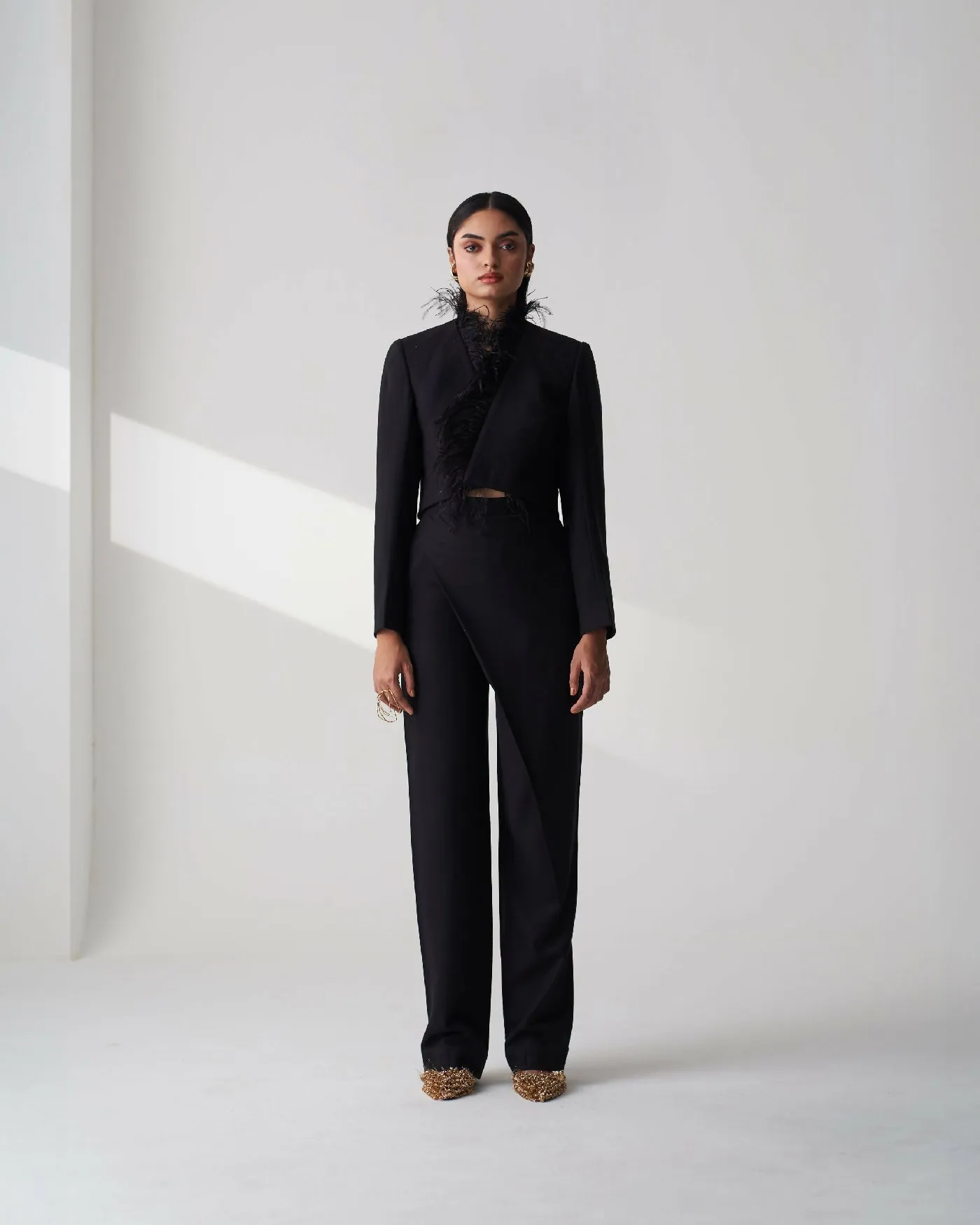 Black Tailored Twill Cropped Blazer