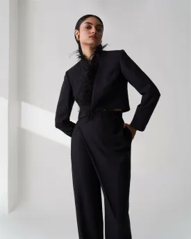 Black Tailored Twill Cropped Blazer