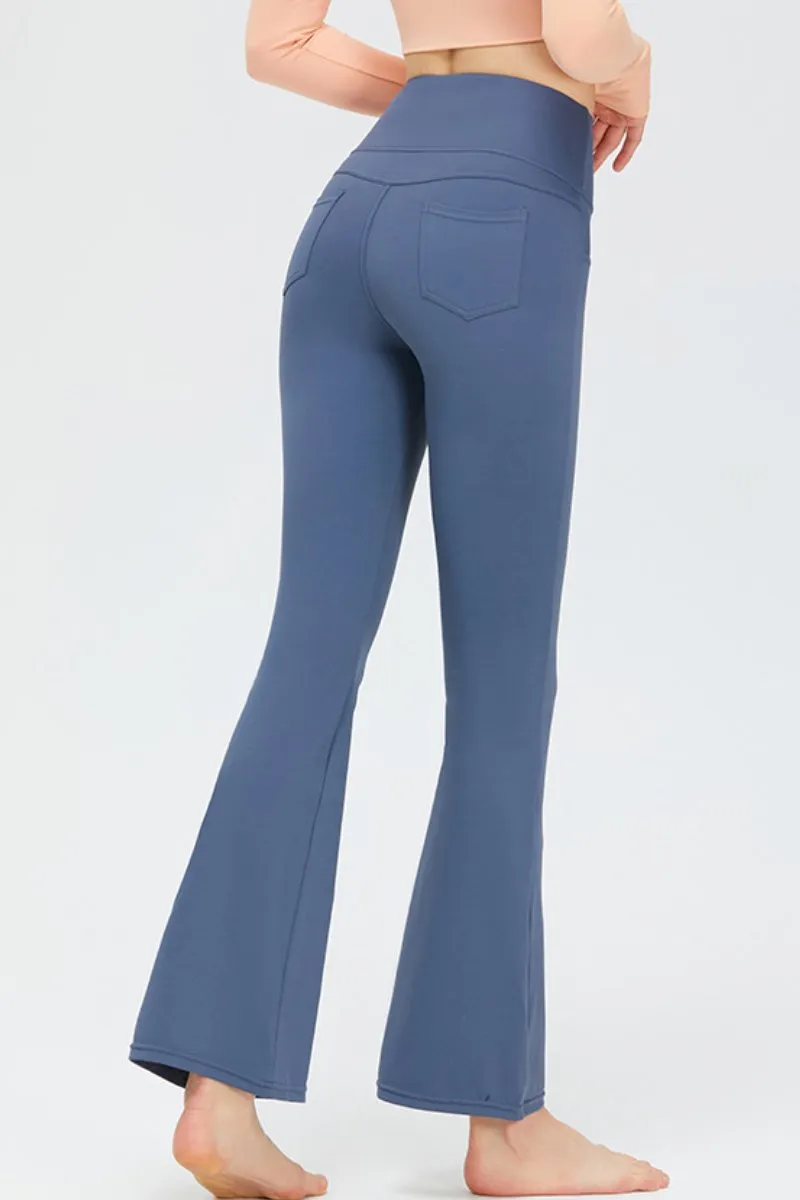 Blue Sport High Waist Stretch Pocket Flared Shaping Yoga Pants