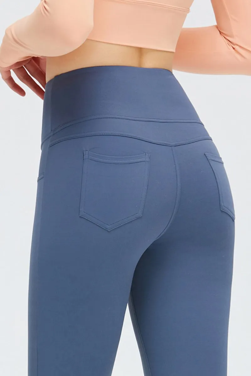 Blue Sport High Waist Stretch Pocket Flared Shaping Yoga Pants