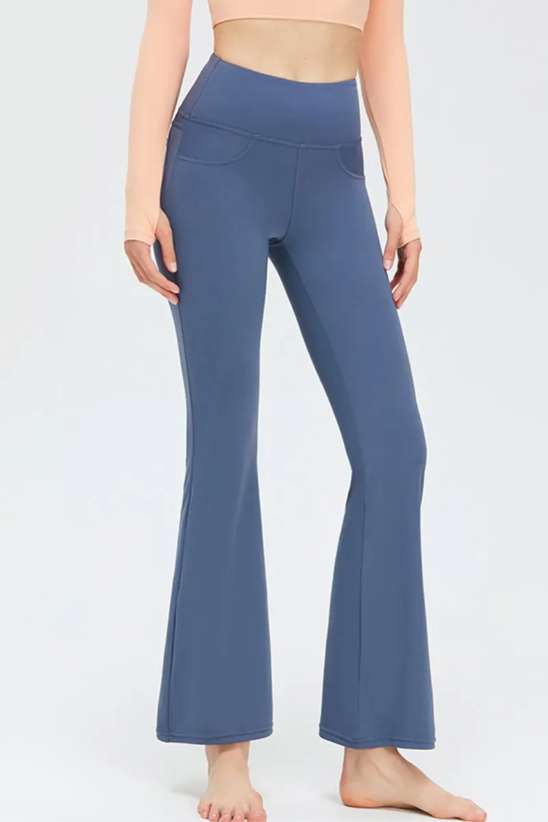 Blue Sport High Waist Stretch Pocket Flared Shaping Yoga Pants
