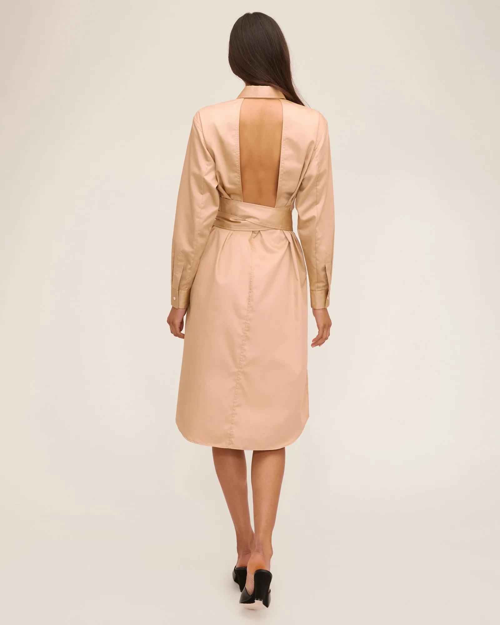 Brett Cotton U-Back Midi Dress in Latte