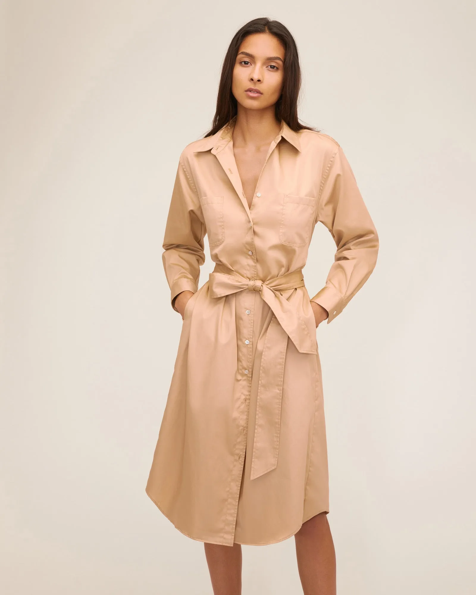 Brett Cotton U-Back Midi Dress in Latte