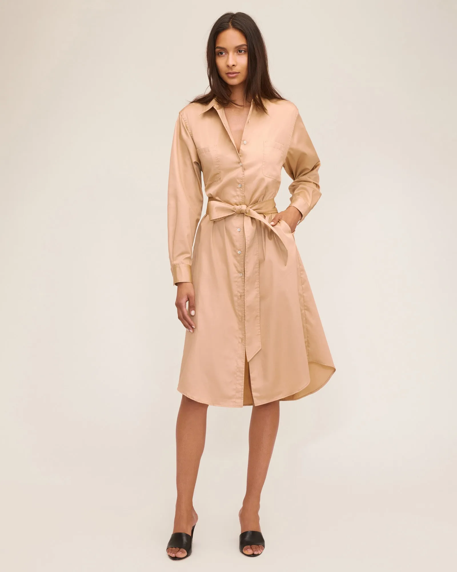 Brett Cotton U-Back Midi Dress in Latte