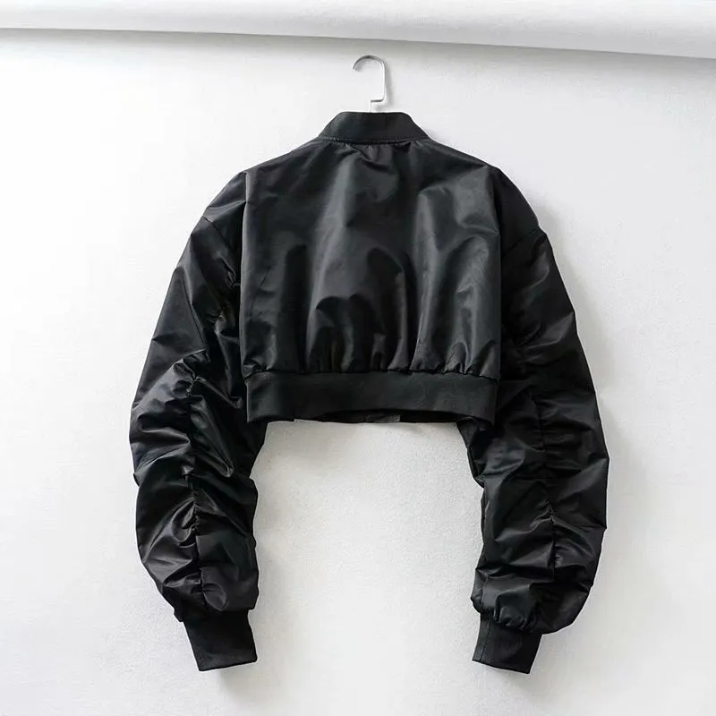 Brown Cropped Varsity Jacket High Waist Cropped Flight Jacket