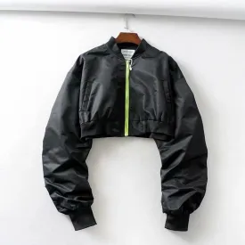 Brown Cropped Varsity Jacket High Waist Cropped Flight Jacket