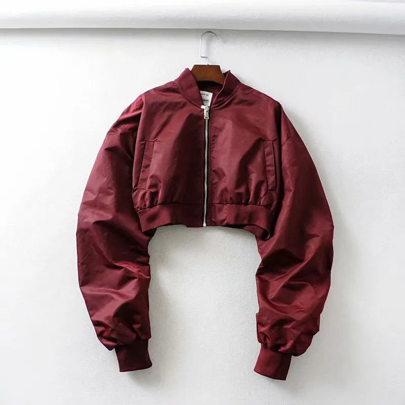 Brown Cropped Varsity Jacket High Waist Cropped Flight Jacket