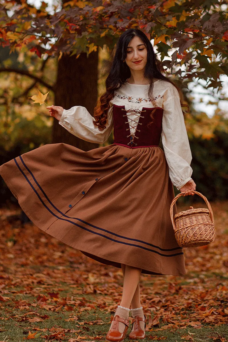 Button Wool Skirt, Brown Skirt for Women C3780