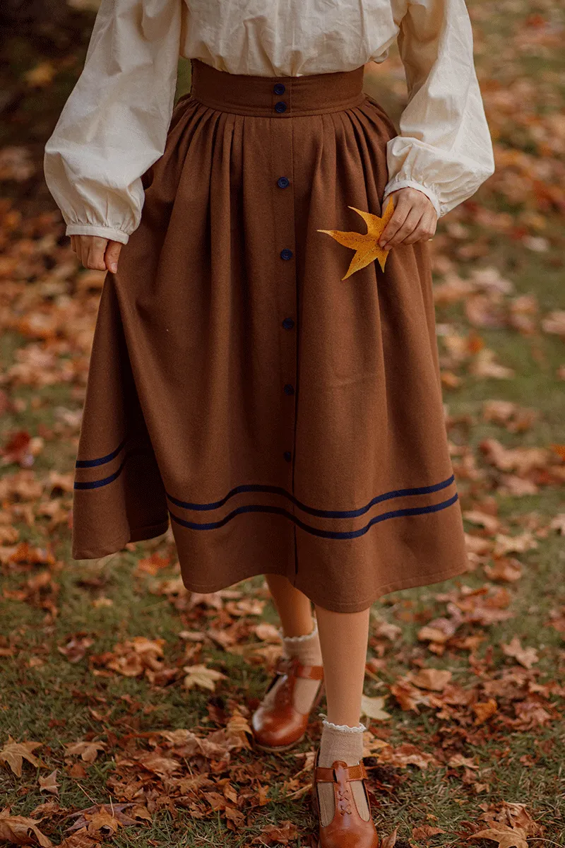 Button Wool Skirt, Brown Skirt for Women C3780