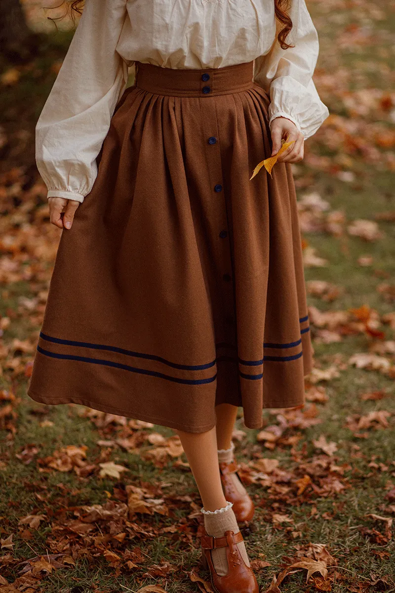 Button Wool Skirt, Brown Skirt for Women C3780