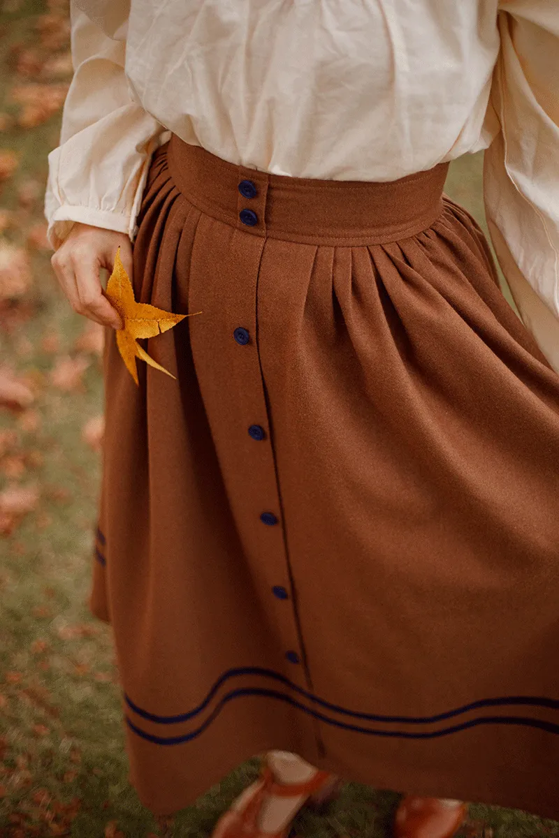 Button Wool Skirt, Brown Skirt for Women C3780