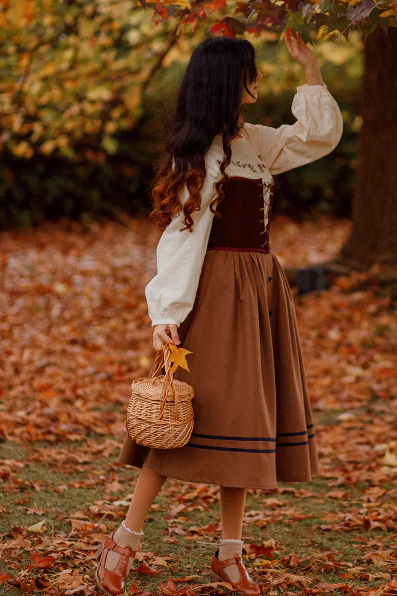 Button Wool Skirt, Brown Skirt for Women C3780