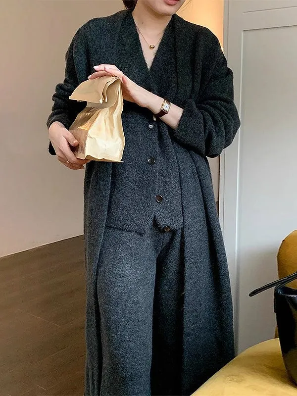 Casual Knitted Long Jacket&Vest&Pants 3 Pieces Suit