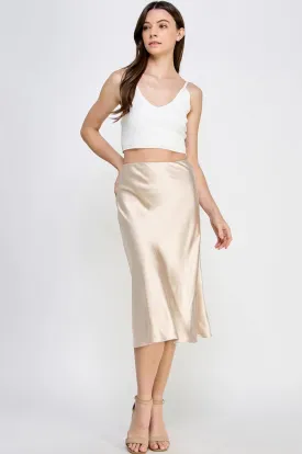 Champagne Satin Midi Skirt
