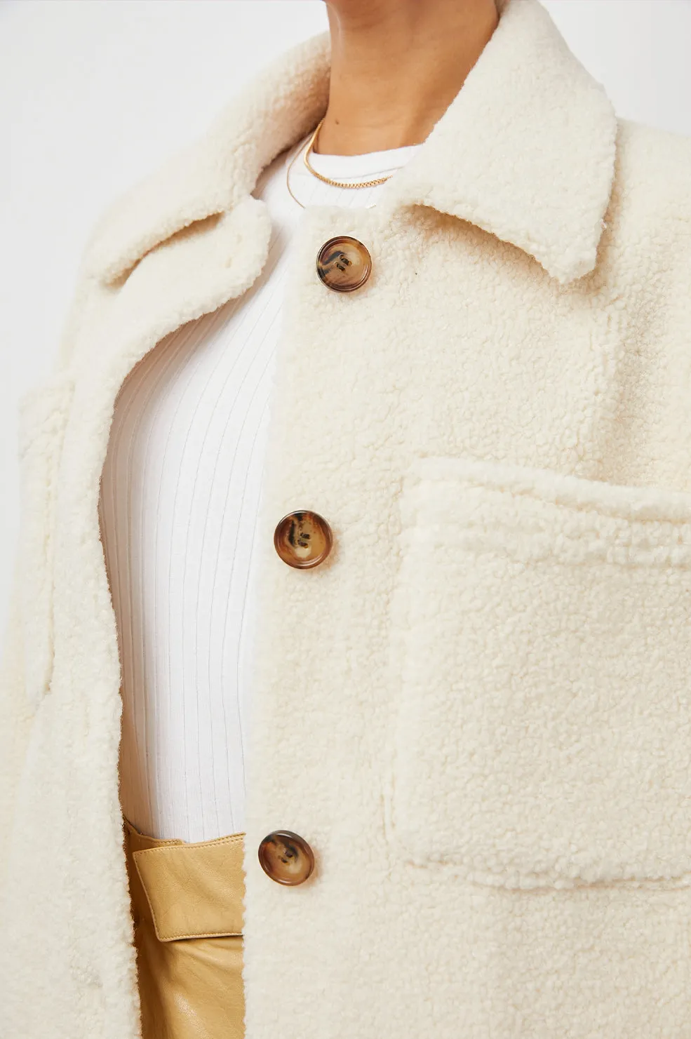 CONNIE SHIRT JACKET - IVORY TEDDY