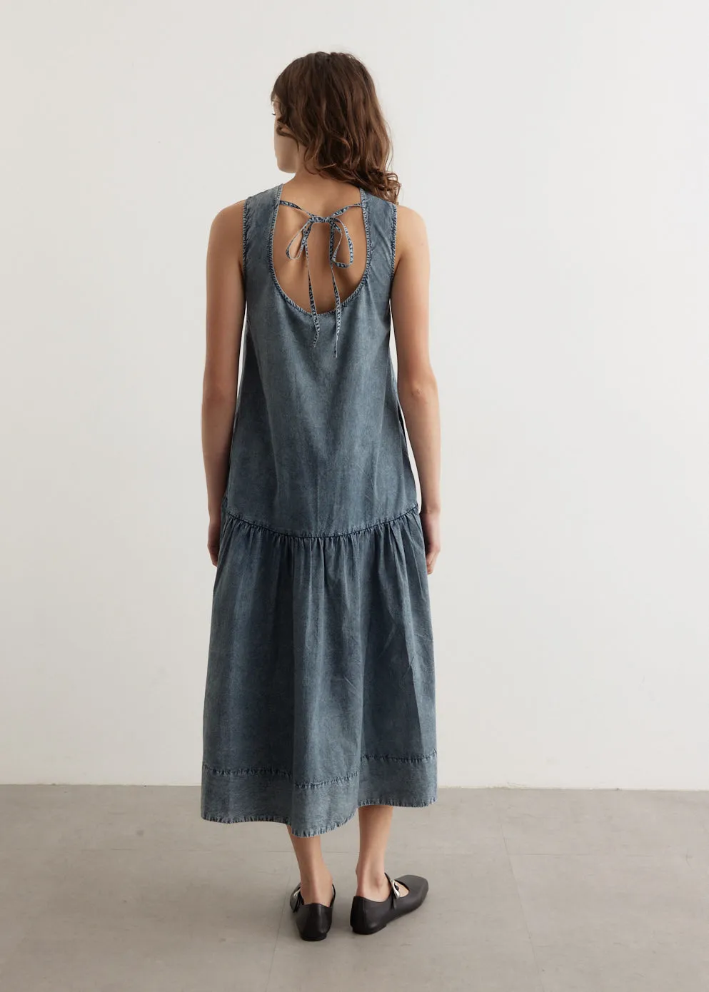 Cotton Poplin Open Back Midi Dress