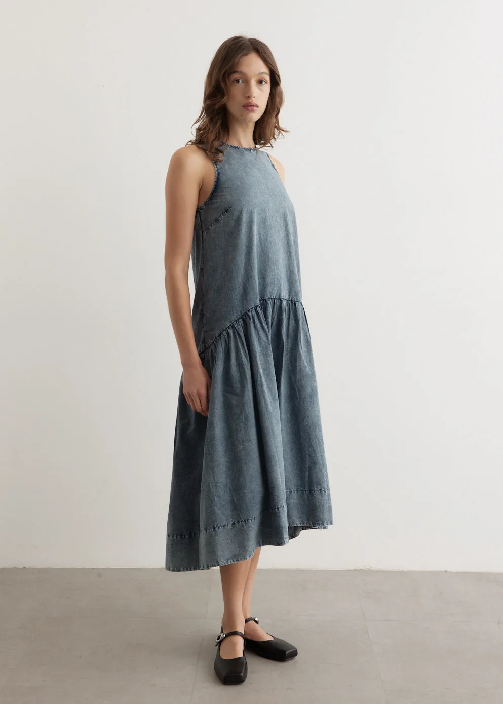 Cotton Poplin Open Back Midi Dress