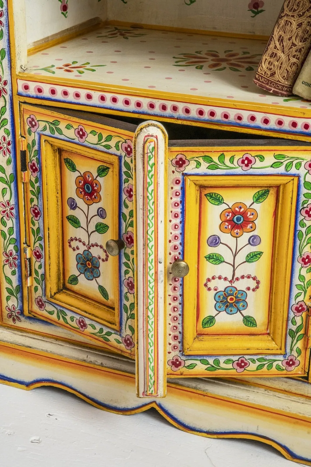 Cream & Yellow Hand Painted Bedside Table | Wooden Cabinet | Bedside | Side Decor (48x36x74cm)