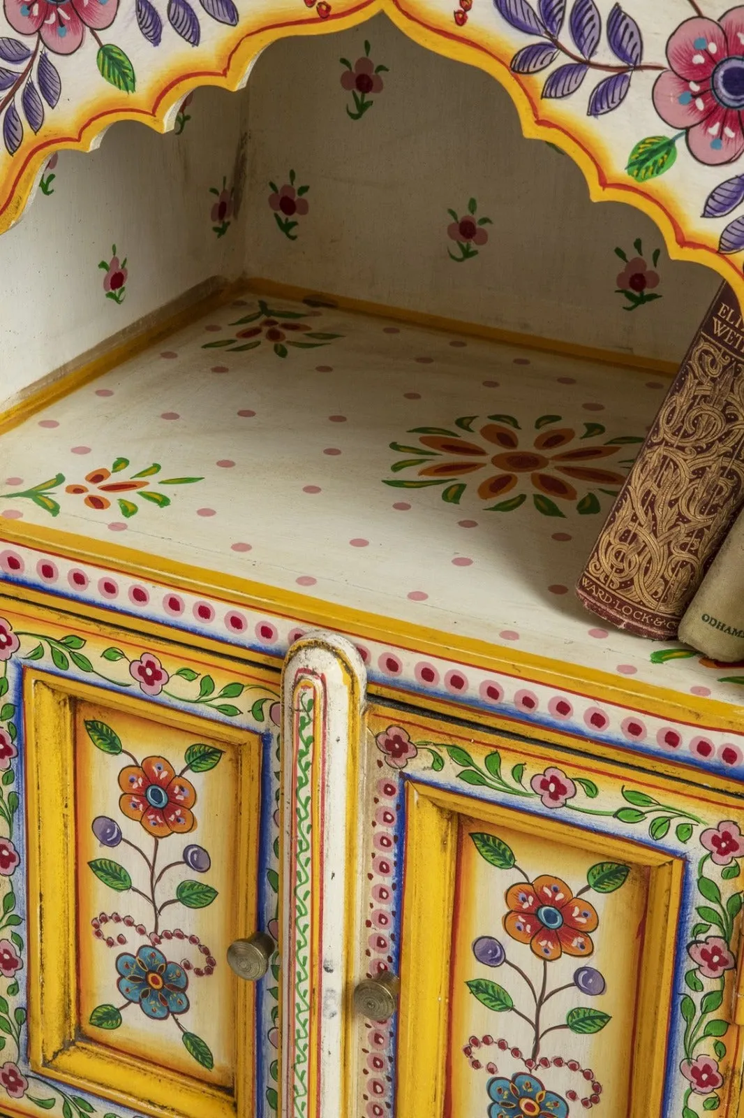Cream & Yellow Hand Painted Bedside Table | Wooden Cabinet | Bedside | Side Decor (48x36x74cm)