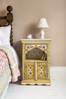 Cream & Yellow Hand Painted Bedside Table | Wooden Cabinet | Bedside | Side Decor (48x36x74cm)