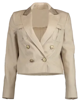 Cropped Linen Paillette Collar Jacket