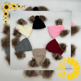 Double Hairball Knitted Beanie Hats for Mommy and Me, Knitted Beanie, Winter Hats, Trendy Hats, Matching Hats, Birthday Gift, Cozy stylish