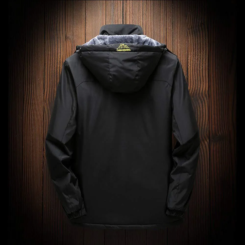 Dreamyth Mens Long Sleeve Winter Outdoor Cashmere Thickening Hoodie Zipper Sport Outdoor Assault Coat (Black, L Bust:116cm/45.7")