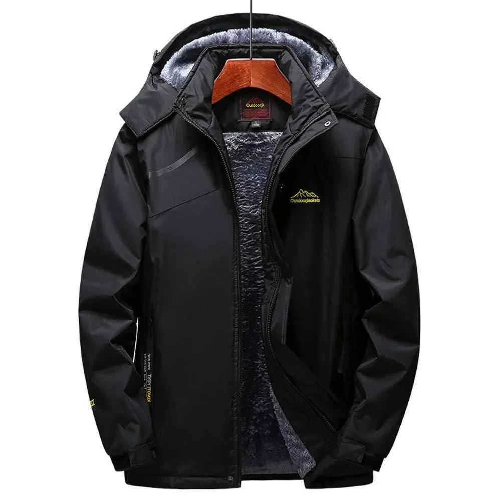 Dreamyth Mens Long Sleeve Winter Outdoor Cashmere Thickening Hoodie Zipper Sport Outdoor Assault Coat (Black, L Bust:116cm/45.7")