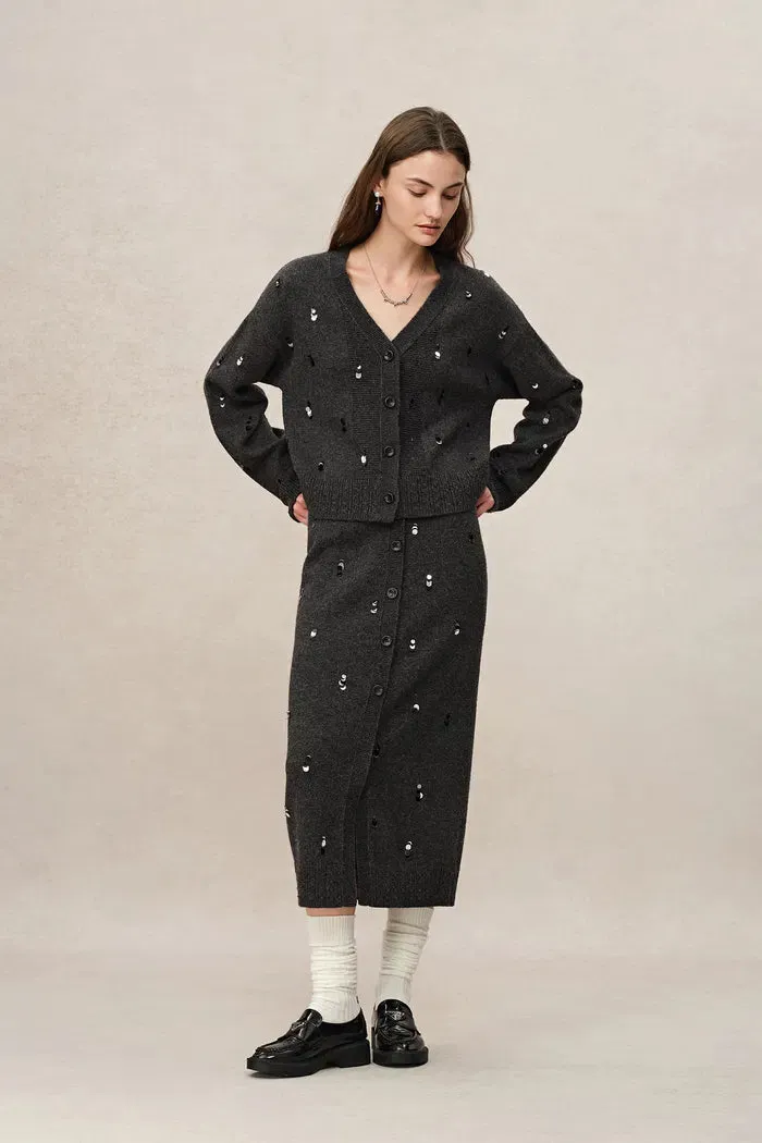 Emily Reflective Sequined Knit Cardigan