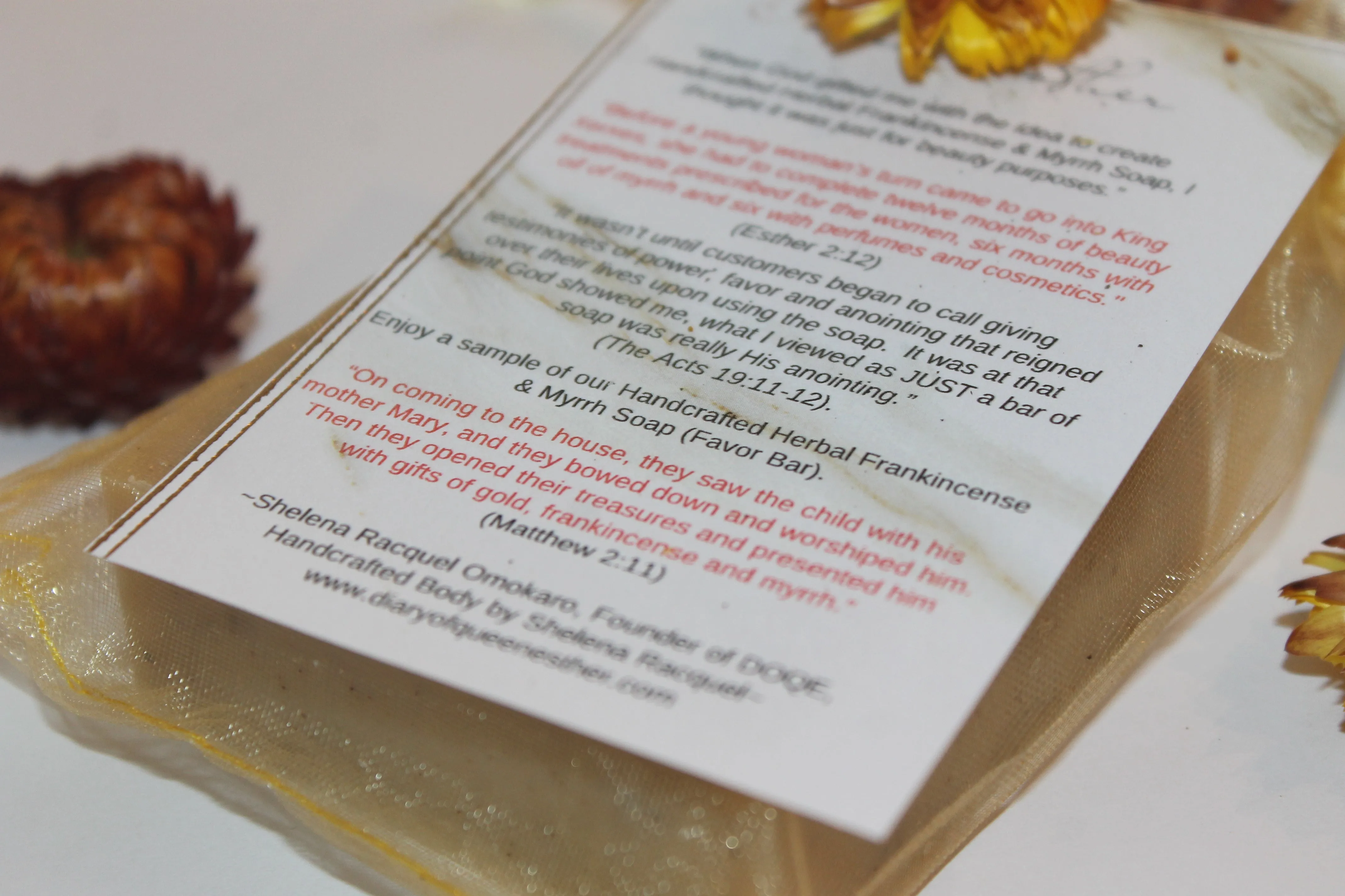 Esther's Handcrafted Herbal Frankincense & Myrrh (Favor) Bar