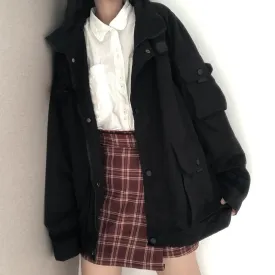 Flytonn-cute winter outfits casual winter outfits christmas outfit party look inspos Loose Long Sleeve Solid Cargo Pockets Jacket
