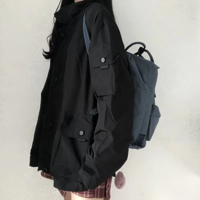 Flytonn-cute winter outfits casual winter outfits christmas outfit party look inspos Loose Long Sleeve Solid Cargo Pockets Jacket