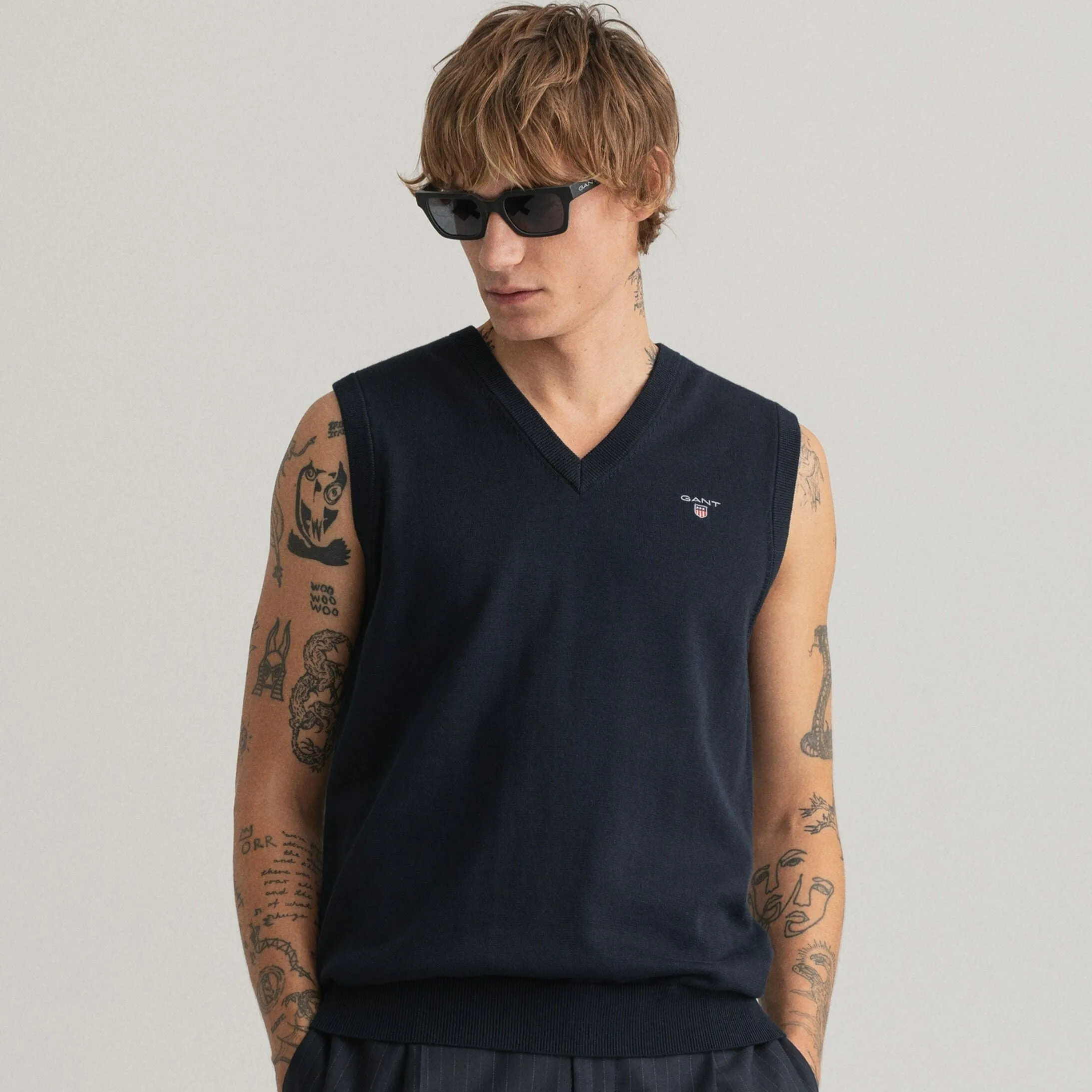 GANT Classic Cotton Sweater Vest Evening Blue