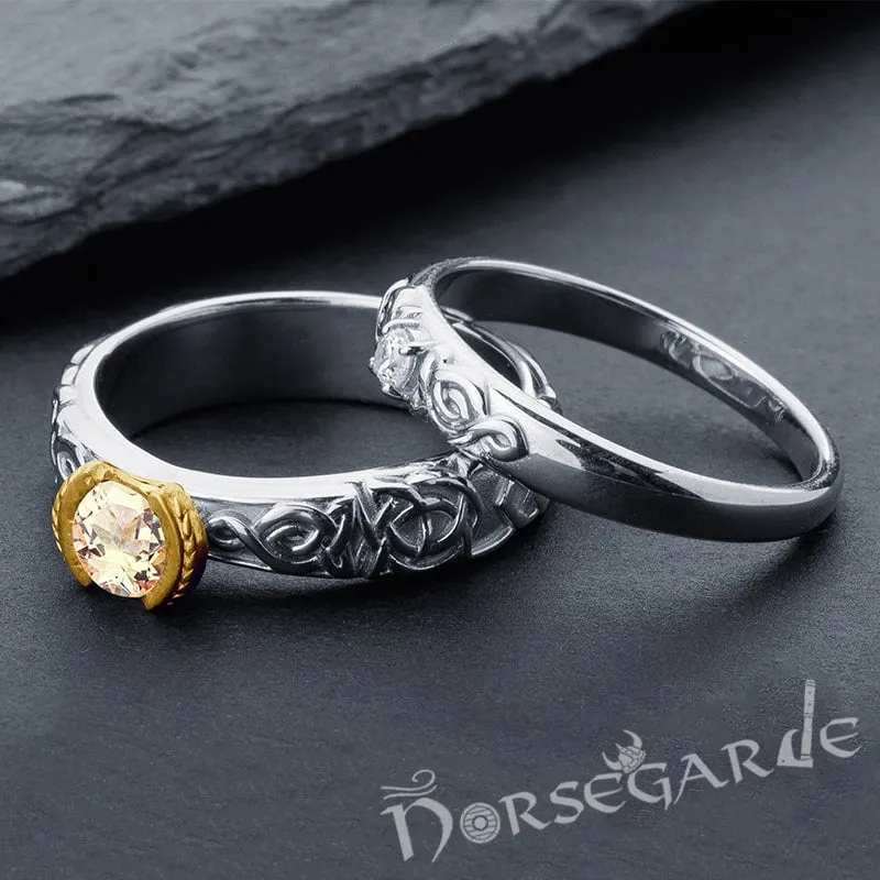 Handcrafted Celtic Braid Gemmed Band - Gold