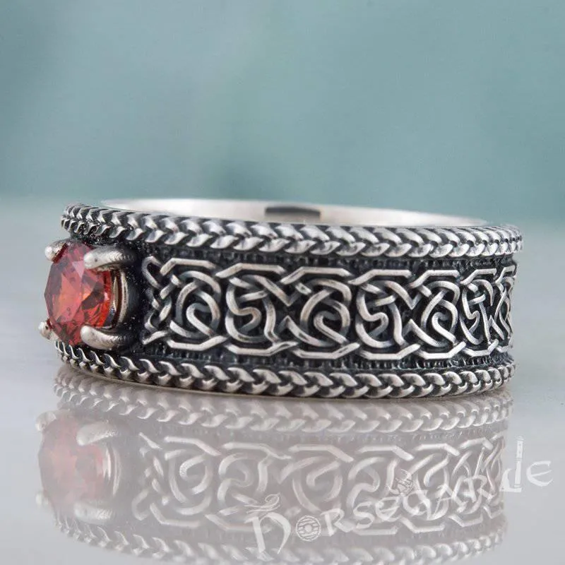 Handcrafted Celtic Pattern Band with Gem - Sterling Silver