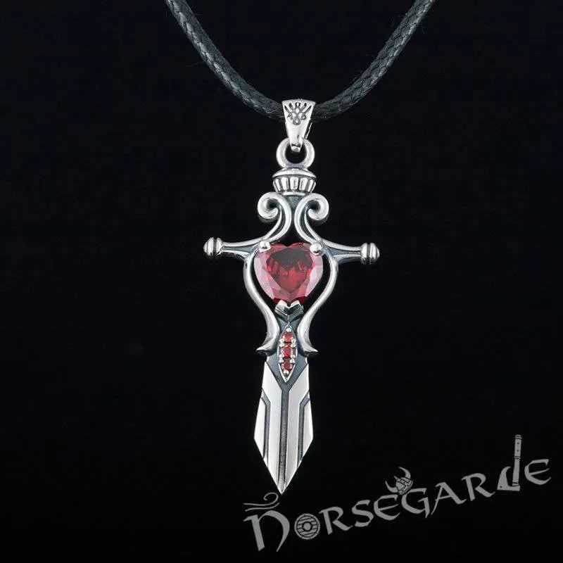 Handcrafted Red Stone Sword Pendant - Sterling Silver