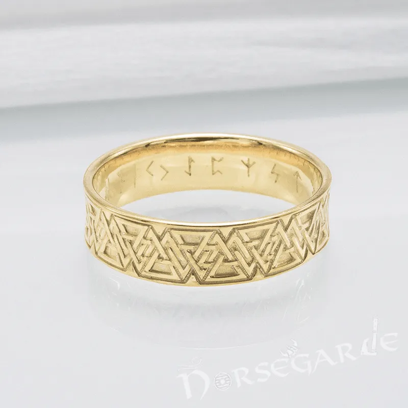 Handcrafted Valknut Pattern Band - Gold