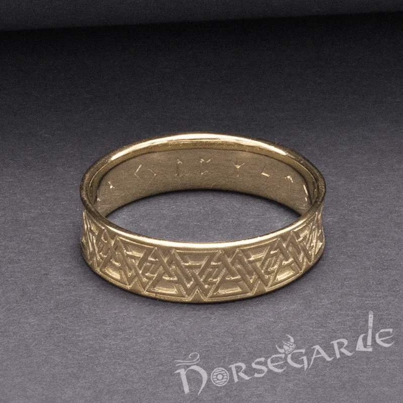 Handcrafted Valknut Pattern Band - Gold