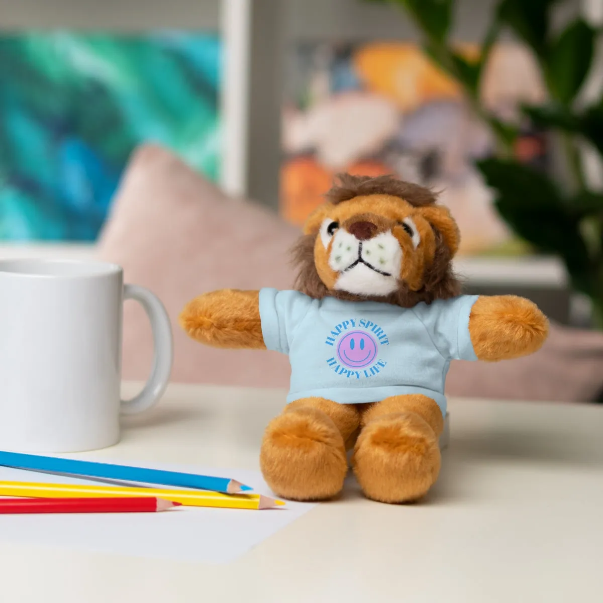Happy Spirit Happy Life Stuffie, Stuffy, Stuffed Animals with Tee, Happy Mind Gift, Inspo , Love Toy Panda, Bear, Bunny, Jaguar, She