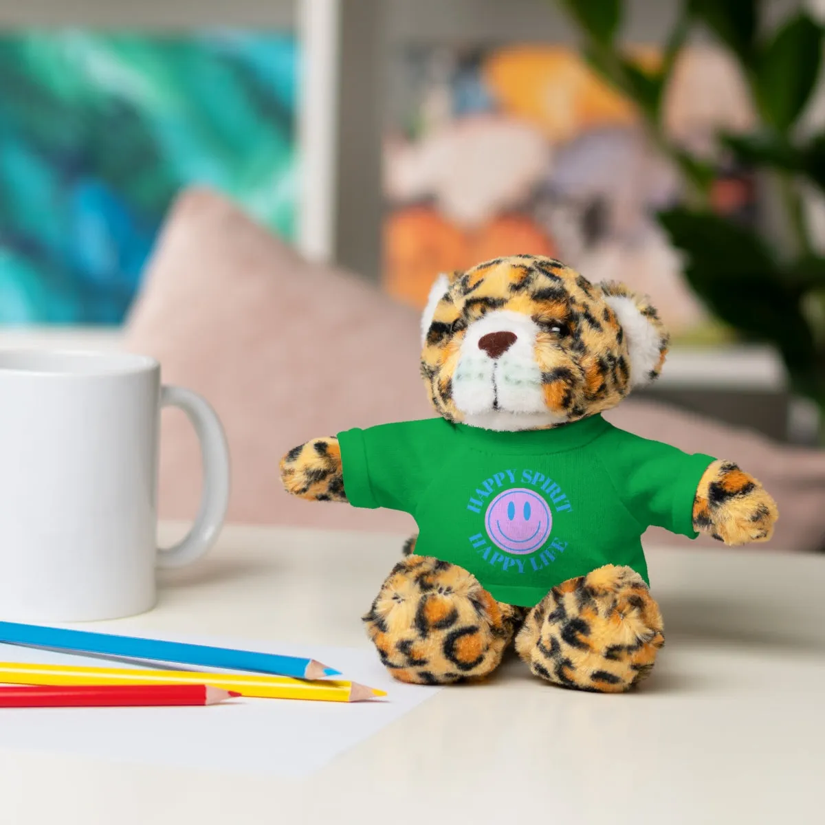 Happy Spirit Happy Life Stuffie, Stuffy, Stuffed Animals with Tee, Happy Mind Gift, Inspo , Love Toy Panda, Bear, Bunny, Jaguar, She