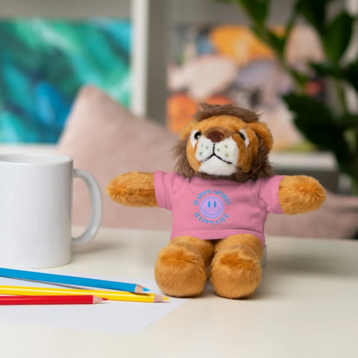 Happy Spirit Happy Life Stuffie, Stuffy, Stuffed Animals with Tee, Happy Mind Gift, Inspo , Love Toy Panda, Bear, Bunny, Jaguar, She